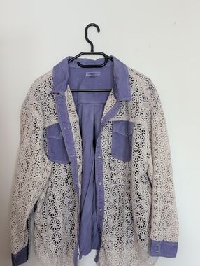 Torrid Festi Lace Overlay Shirt Jacket in Lavender